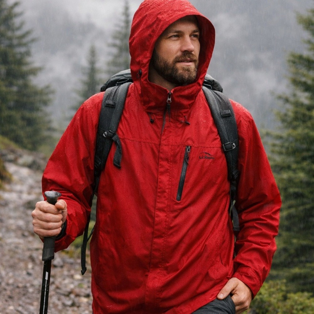 L.L. Bean Trail Model Rain Jacket Mens XXL Tall Red‎ Hooded Waterproof